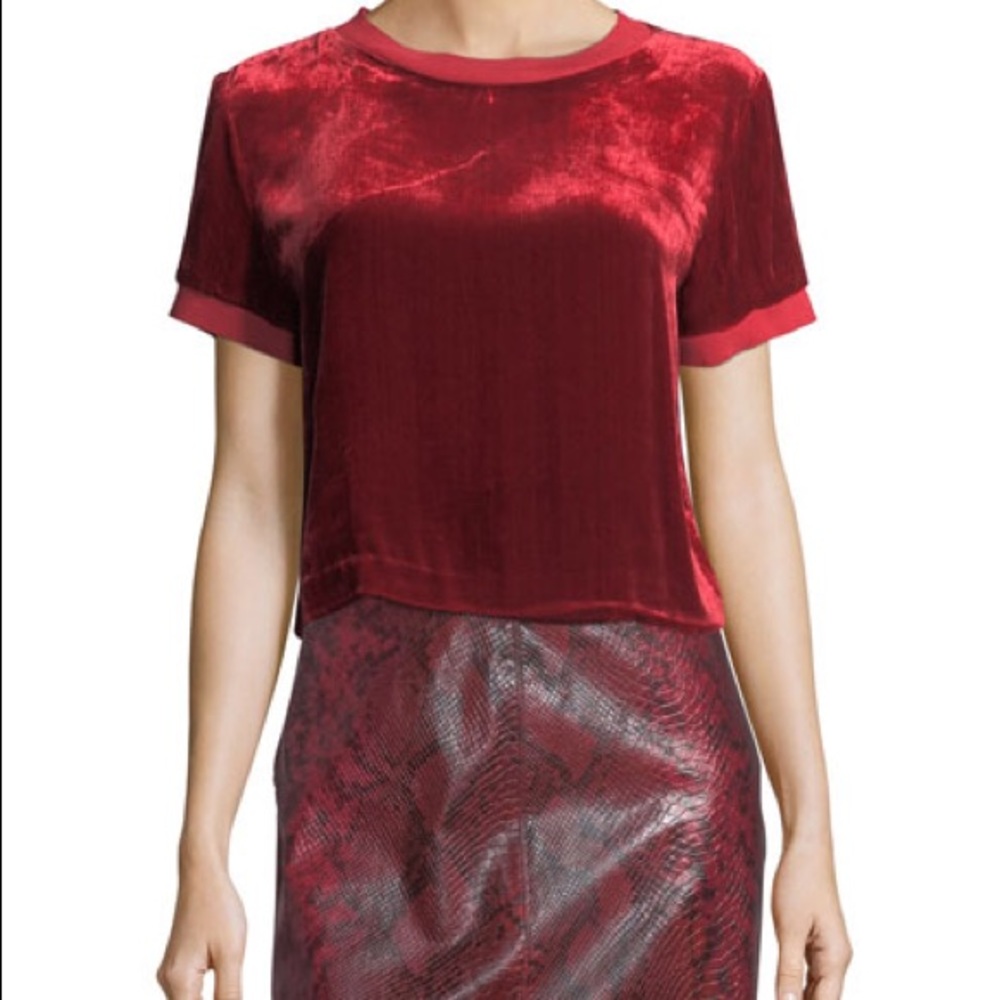 Alice + Olivia Piera Rib-Trim Short Velvet Tee